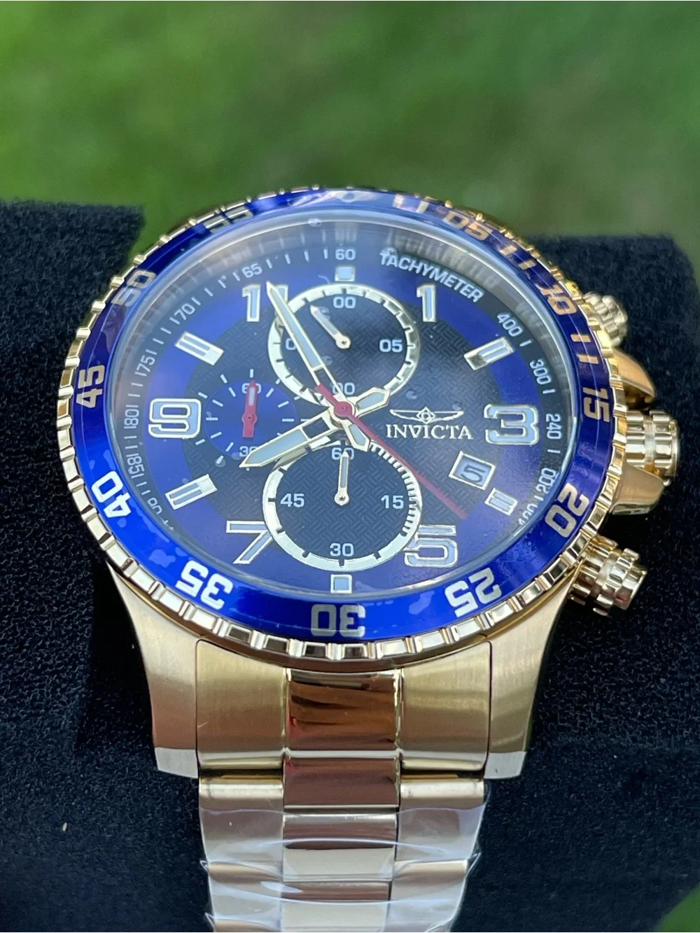 Invicta Specialty Mach Gala Men's Watch - 48mm, Gold and blue bezel new